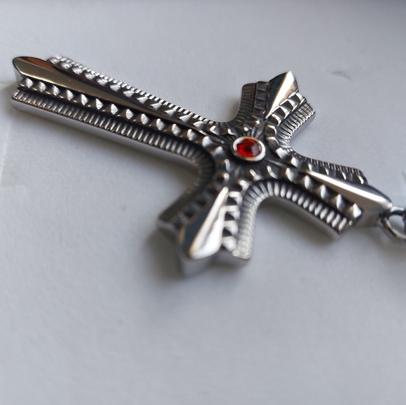 Black Gun Cross Pendant Necklace in 3mm x 24 in. - Picture 10 of 12